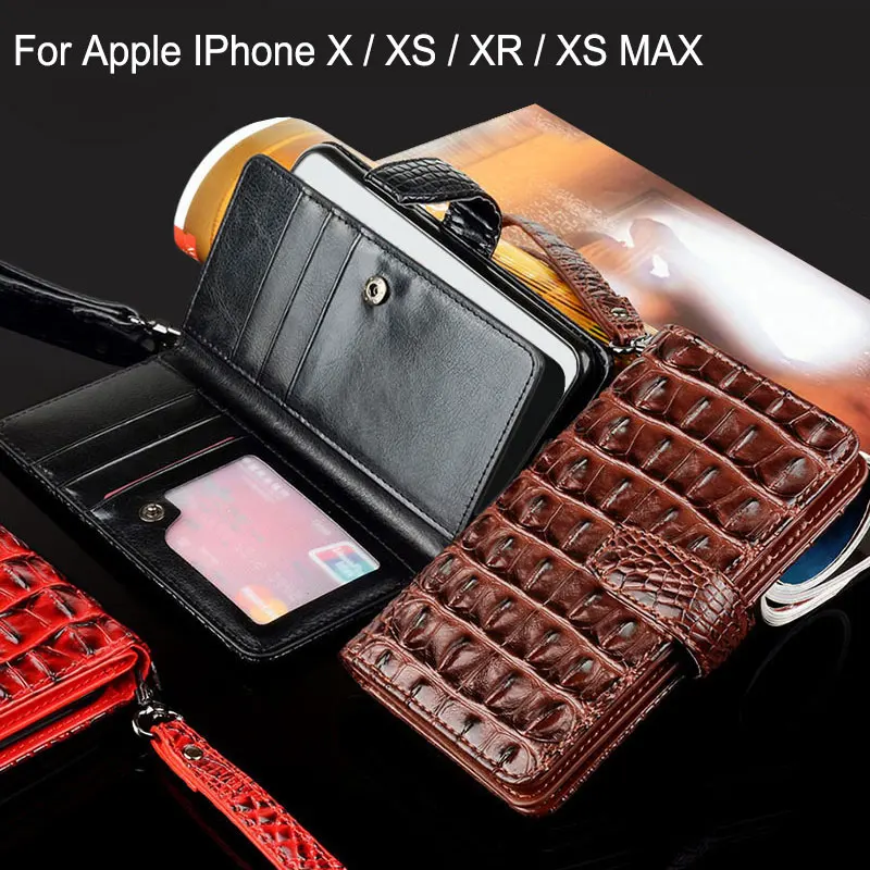 Для iphone x xr xs max чехол роскошная крокодиловая кожа откидная крышка слот для карт