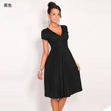 Marca 2019 nuevo vestido de verano Vintage Casual Sexy cuello en V Slim doble de gran oscilación de vestido de las mujeres Vestidos de vestido negro para la Oficina Vestidos