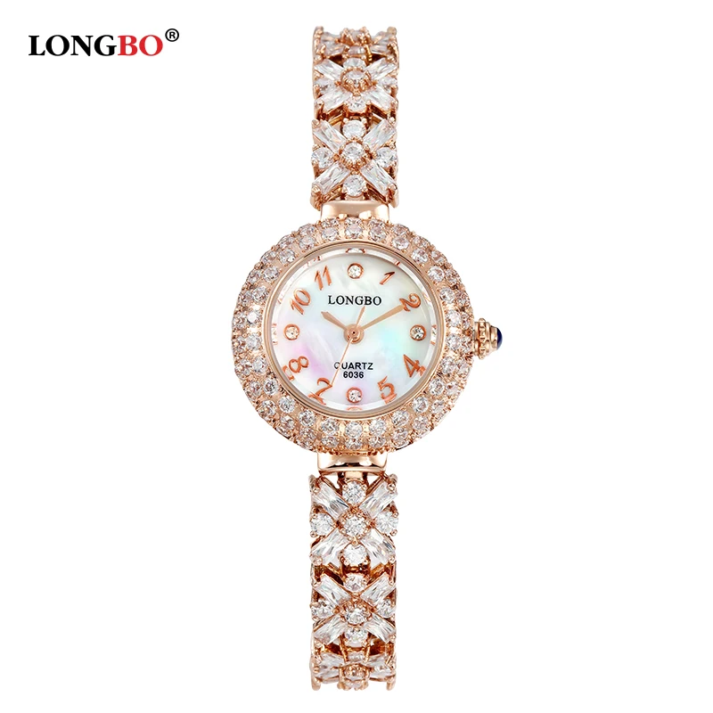 

Luxury Dress Watch Women LONGBO Brand Zircon Diamond Gold Jewelry Bracelet 30m Waterproof Ladies Wrist Watches 6036 reloj mujer
