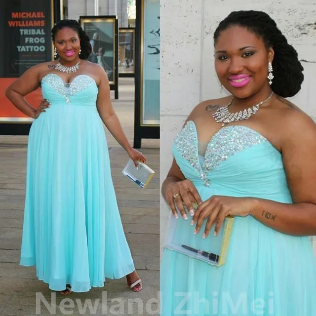 Plus Size Mint Green Prom Dresses 2017 New Fashion Beaded Off the