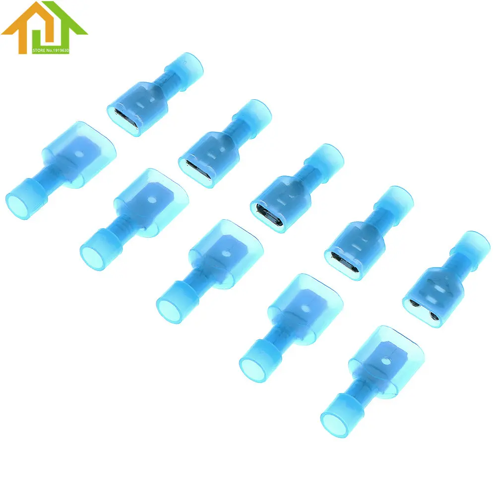 

50pcs/lot Male and Female Electrical Crimp Nylon Terminator Set 16-14AWG Blue Fully Insulated Wire Cable Connector