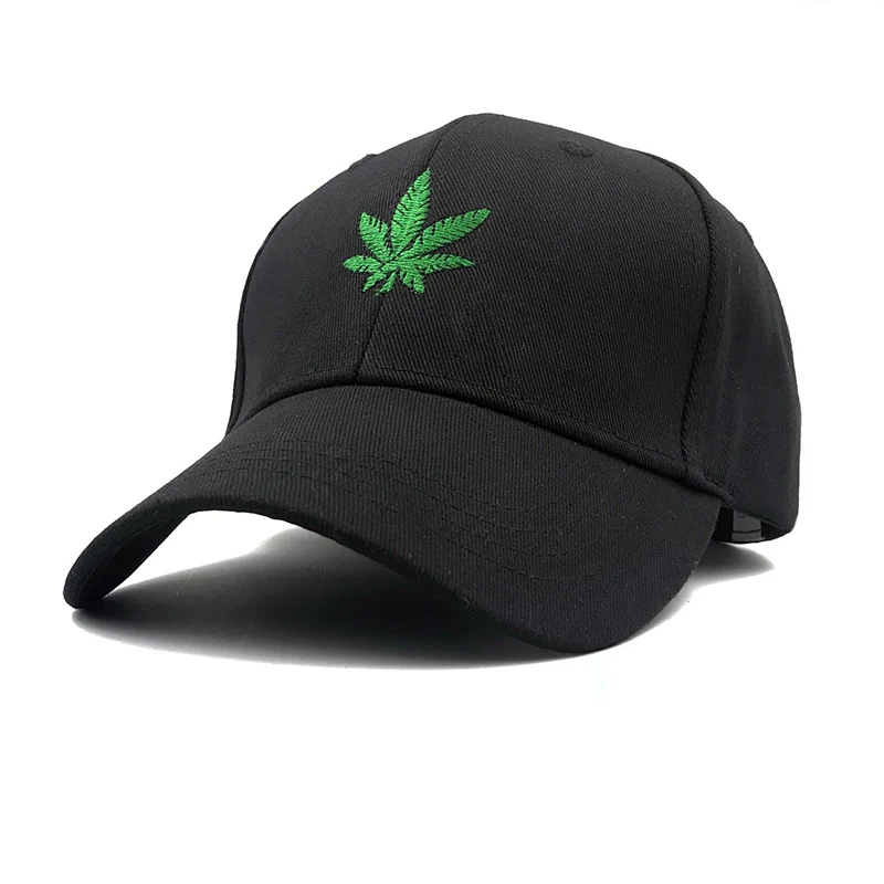 Новинка, модная белая кепка с вышитыми сорняками, кленовый лист, Snapback, головные уборы для мужчин и женщин, хлопковая бейсбольная кепка Swag в стиле хип-хоп s - Цвет: Черный