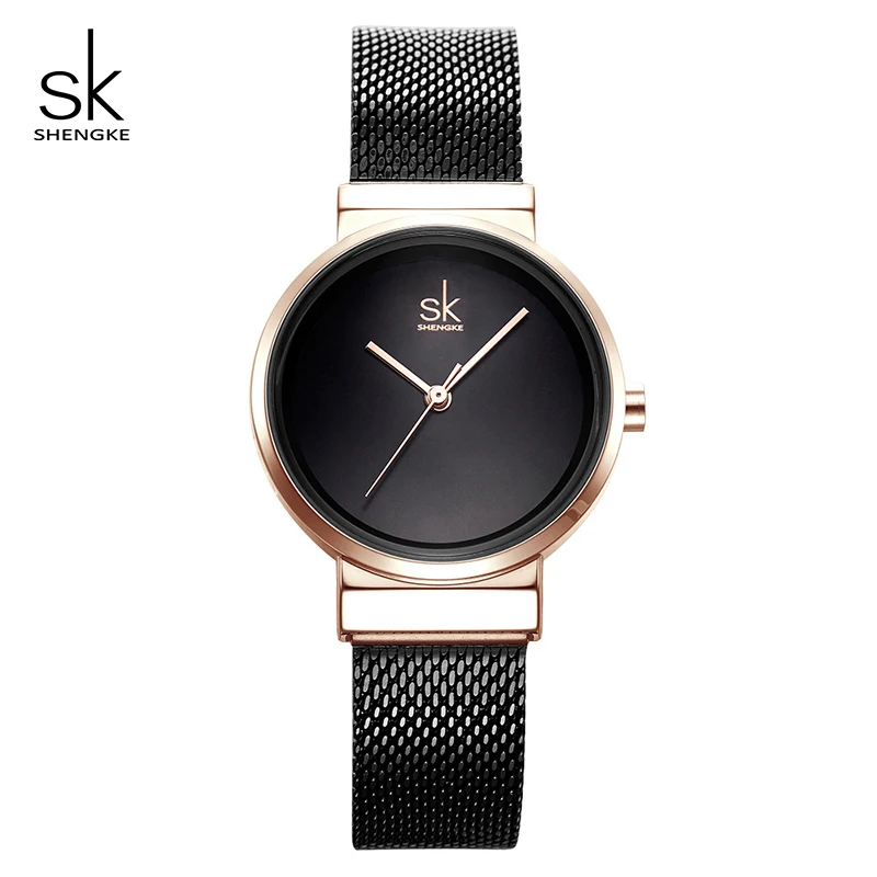 Shengke часы из нержавеющей стали женские черные модные часы-браслет Топ бренд класса люкс Женские кварцевые часы Relogio Feminino - Цвет: Черный