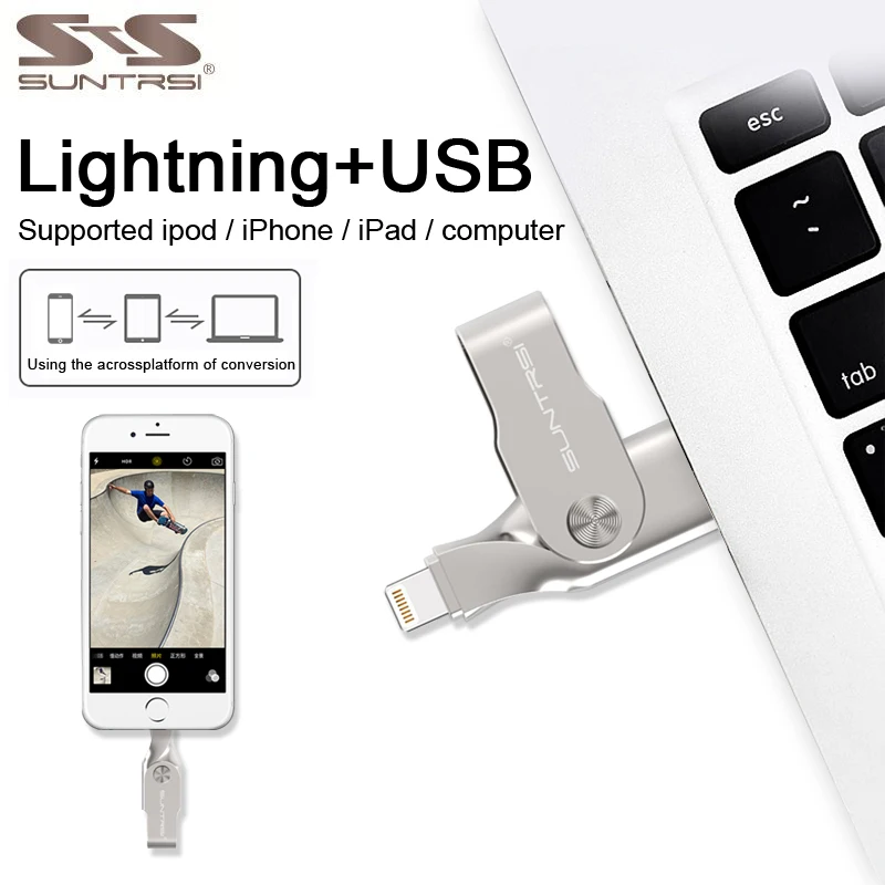 

Suntrsi Lightning USB Flash Drive For iPhone iPad 128GB 64GB Pen Drive USB 3.0 High Speed for IOS Pendrive 32GB free shipping