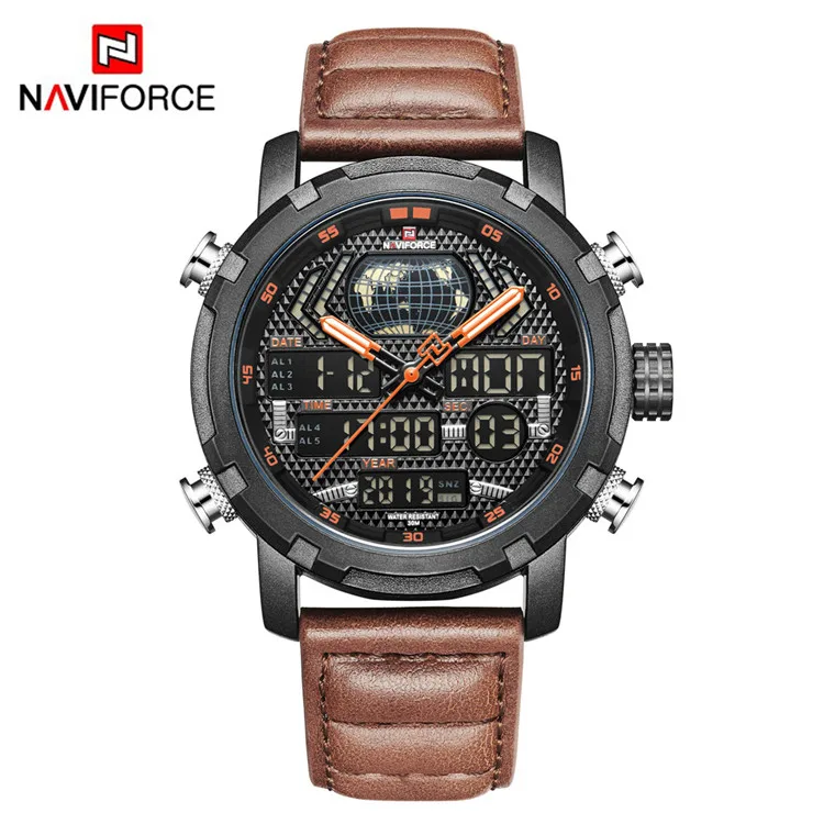 NAVIFORCE Mens Watches To Luxury Brand Men Leather Sports Watches Men's Quartz LED Digital Clock Waterproof Military Wrist Watch 