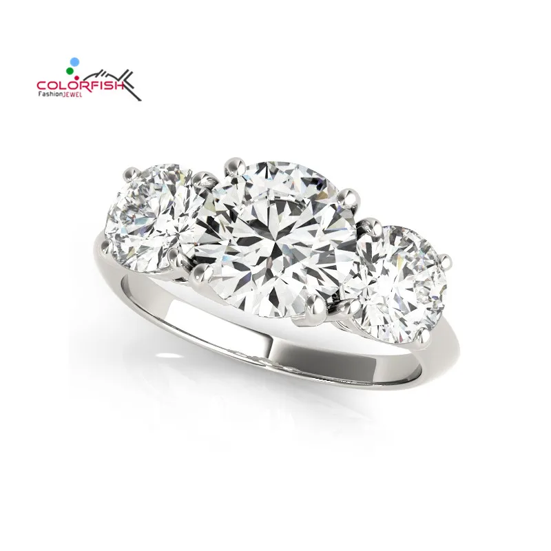 

COLORFISH Luxury 3.5 Carat Round Cut Three Stone Engagement Rings For Women 925 Sterling Silver Wedding Jewelry Female Sona Ring