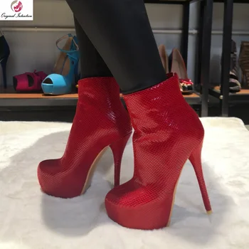 

Original Intention Women's Ankle Shoes Woman Sexy Platform High Heels Black Red White Boots Shoes Plus Size 4-20