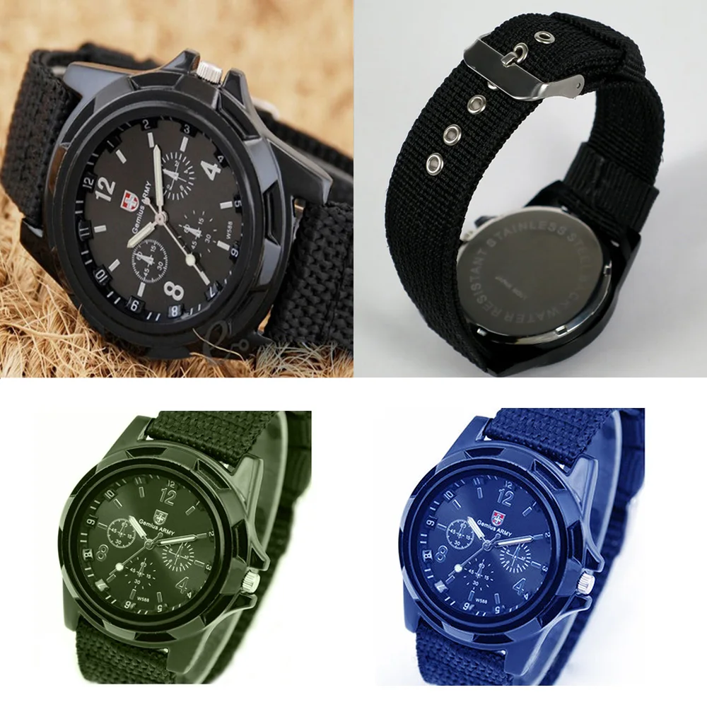Абсолютно новые мужские кварцевые часы армейский солдат военный холст ремешок Ткань аналоговые наручные часы спортивные наручные часы