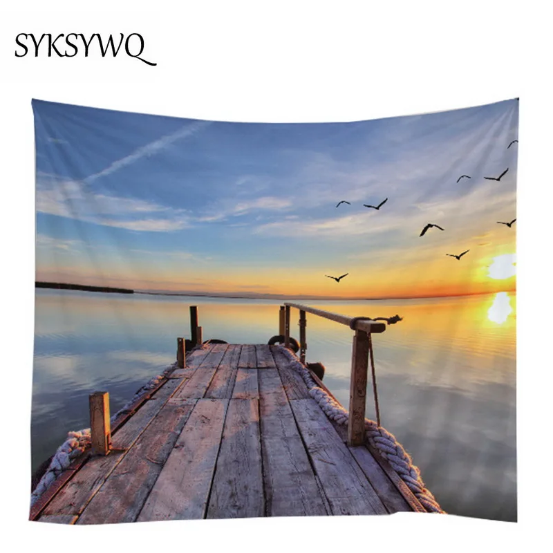 Wood Bridge Wall Hanging Tapestry Vintage Tapiz Sippie Sea Sunset Beach