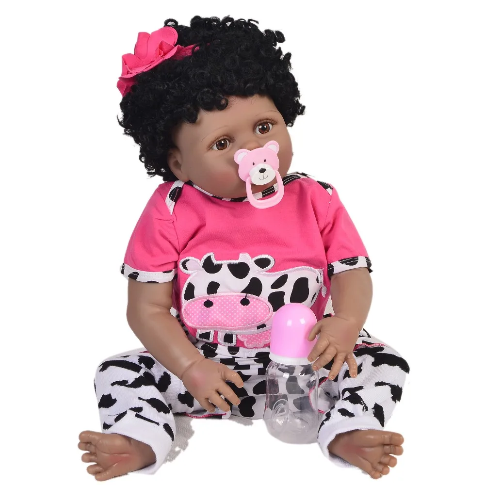 23'' 57 cm Lifelike Reborn Baby Doll Full Body Silicone Realistic Princess Black Skin Girl Doll Baby Toy For KId Christmas Gift