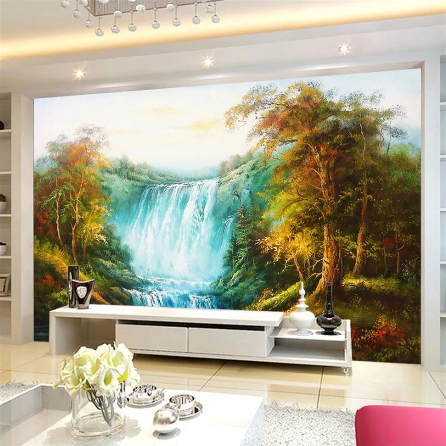 Custom wallpaper 3d mural big waterfall woods beautiful artistic concept European hand-painted landscape background | Обустройство