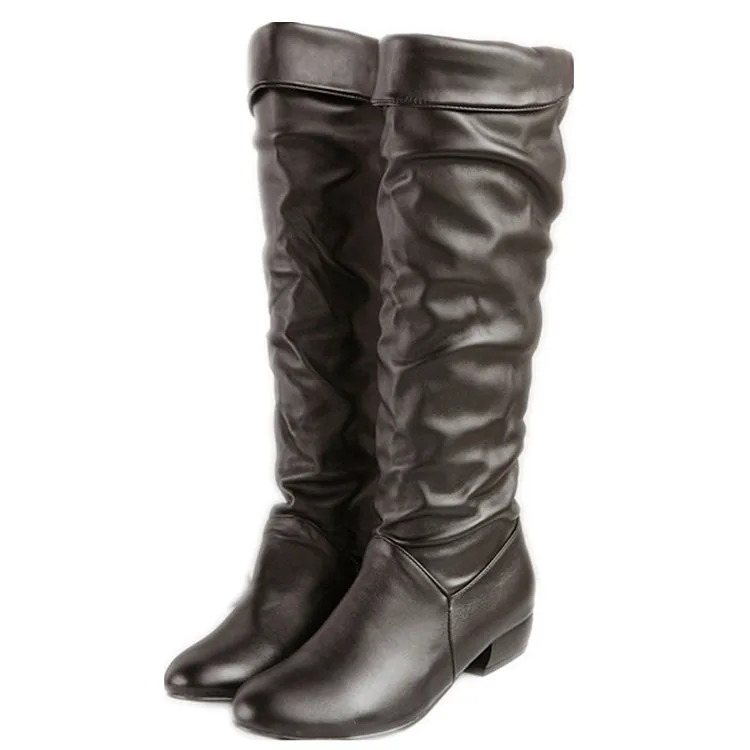 

Women's Winter Long Snow Autumn Boots Casual Leisure PU Leather Boots Slip-on Heel Boots