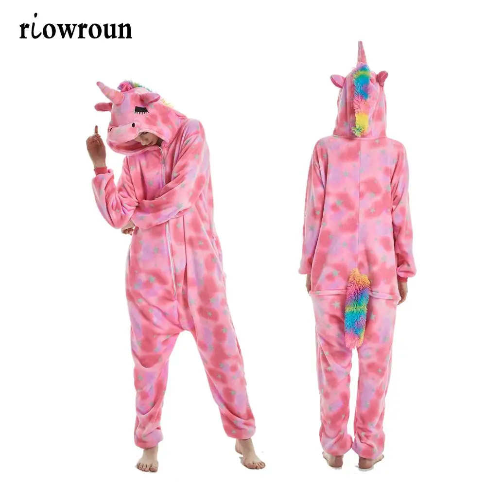 Зимние пижамы с единорогом для взрослых, пижамы с рисунками животных, пижамы с единорогом, Женские Фланелевые пижамы с капюшоном - Цвет: Eyes unicorn