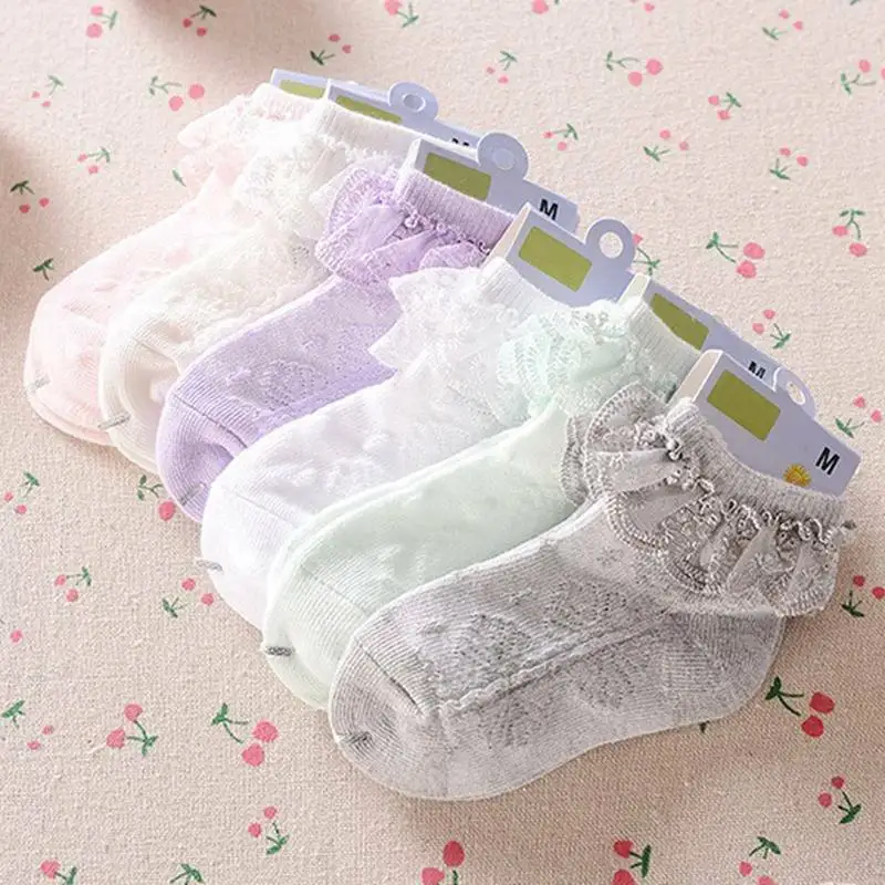 

2019 New Fashion Princess Girl Toddler Kids Baby Vintage Lace Bow Ruffle Frilly Ankle Socks Soft Sweet