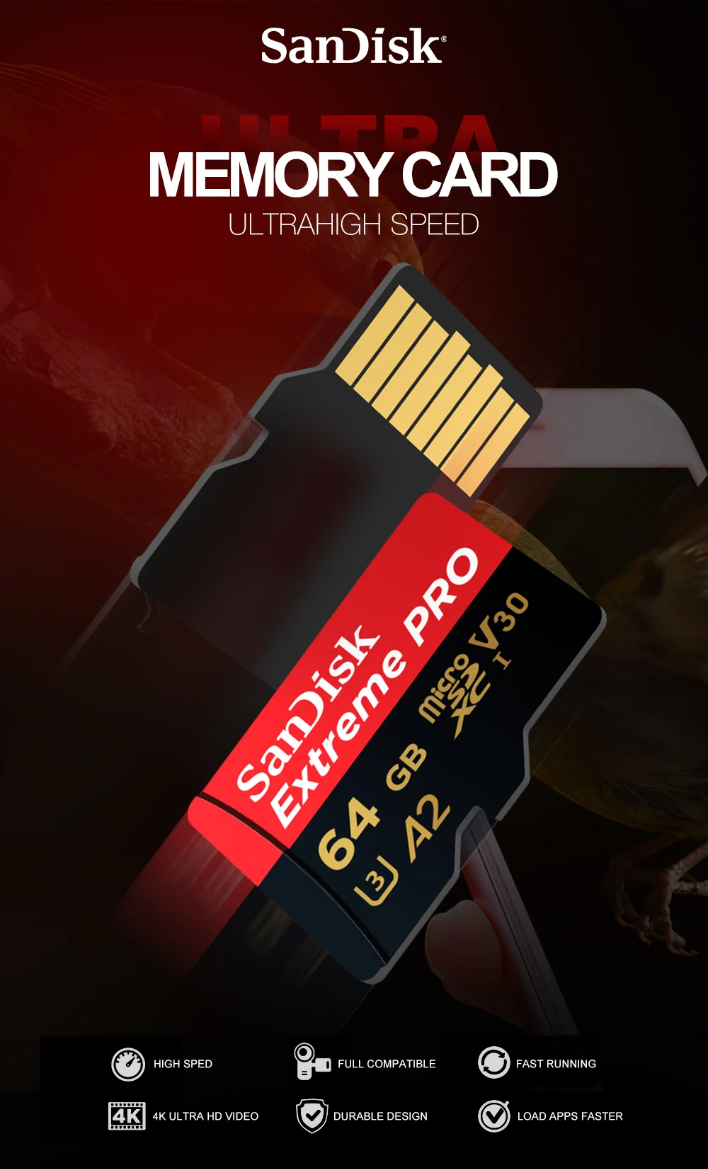 Sandisk extreme pro micro sd карта 128 Гб 64 ГБ 32 ГБ 16 ГБ TF карта SDHC/SDXC флэш-карта A1 A2 V30 карты памяти для 4K HD видео