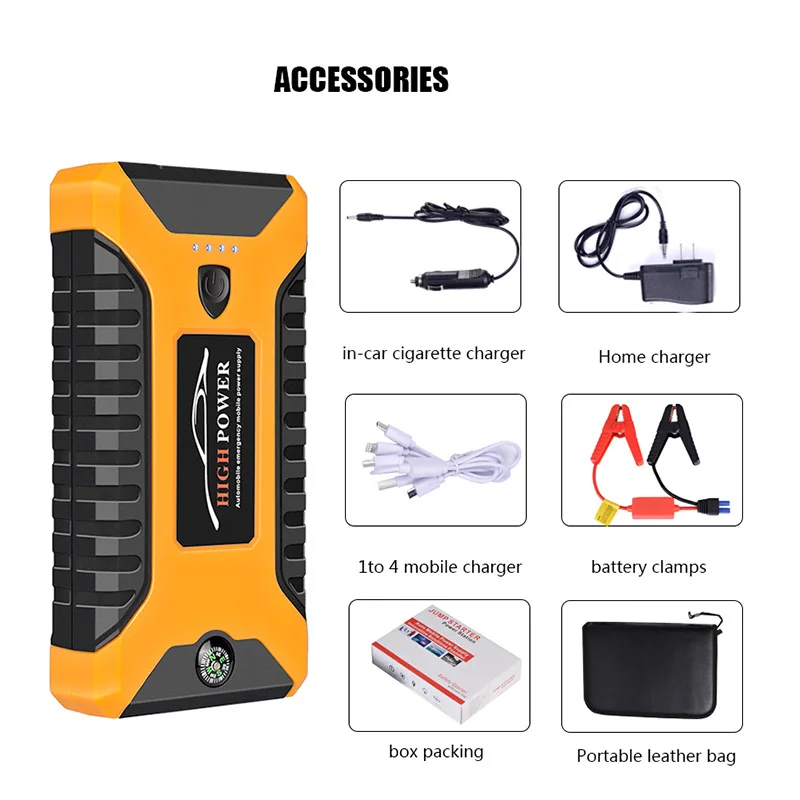 Car Jump Starter Portable 600A 4 USB Car Battery Booster Charger