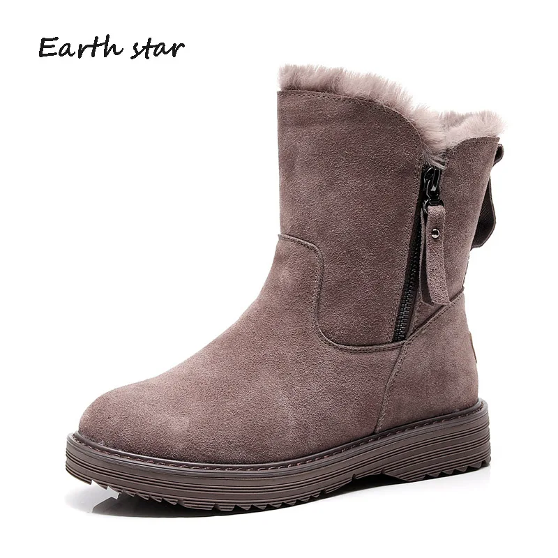 

botas mujer Genuine Leather Casual Shoes Women Fashion Brand Warm Martin Boots Lady chaussure Female Mid Calf footware with Fur