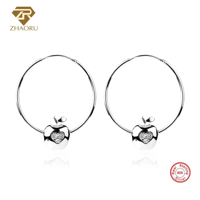 

ZHAORU Authentic 925 Sterling Sliver Earrings Enamal Crystal Earring with Ear Loop for Women Pandore Charm Fashion Jewelry Gift
