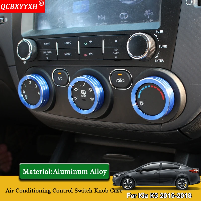 

QCBXYYXH Car Styling 3pcs/set Central Control Air Conditional Control Switch Knob Case Ring Car Accessories For Kia K3 2015-2018
