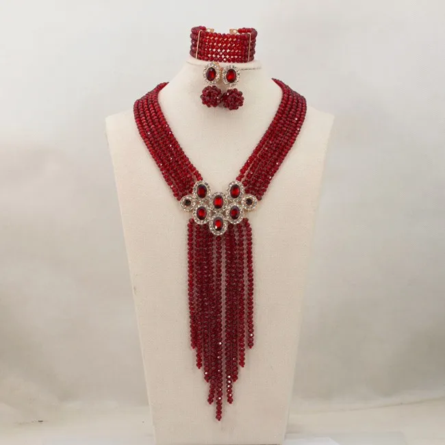 Торговля винный Африканский ювелирный набор бордовые бусы свадебное ожерелье из хрусталя кулон набор Горячая подарок WD698