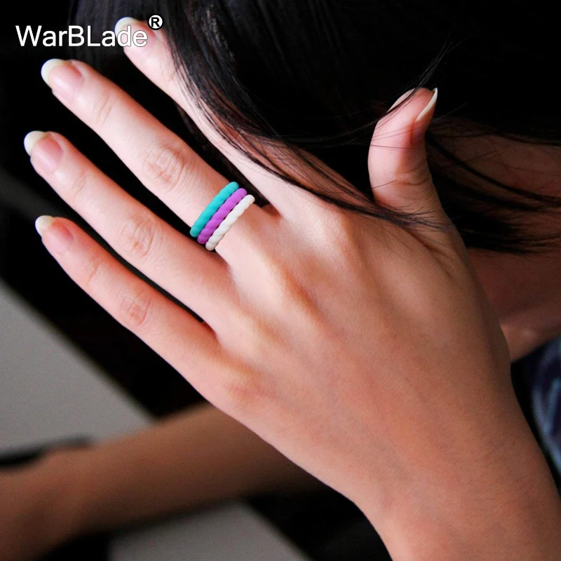 3mm Thin Braided Silicone Ring Fashion Sports Hypoallergenic Crossfit Flexible Woven Rubber Finger Ring For Women Wedding Rings