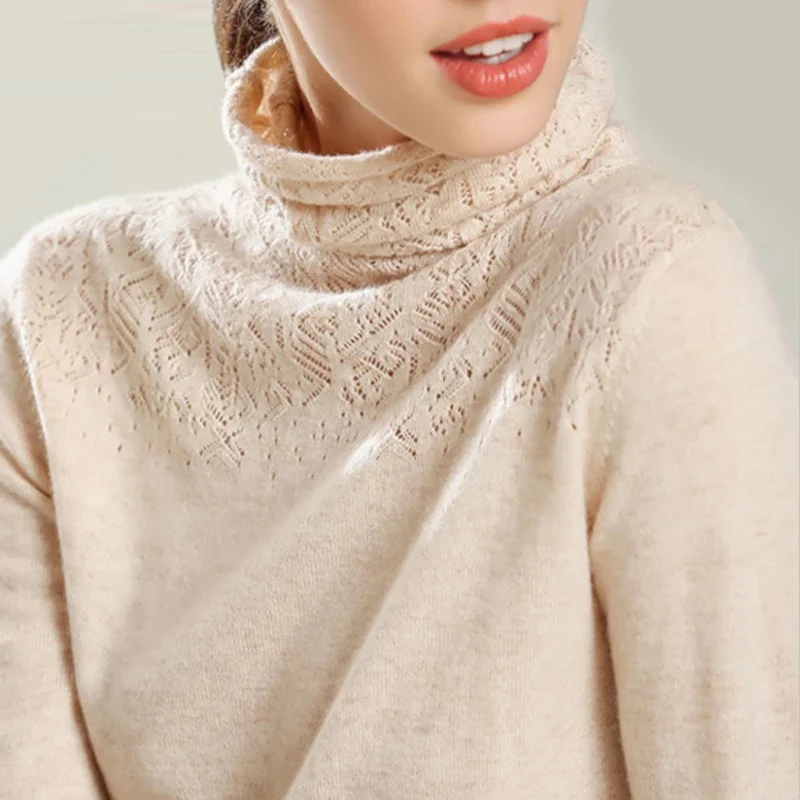 Tanie Cashmere damski sweter z golfem 2019 jesienny i zimowy sweter damski swetry i swetry hollow odzież damska
