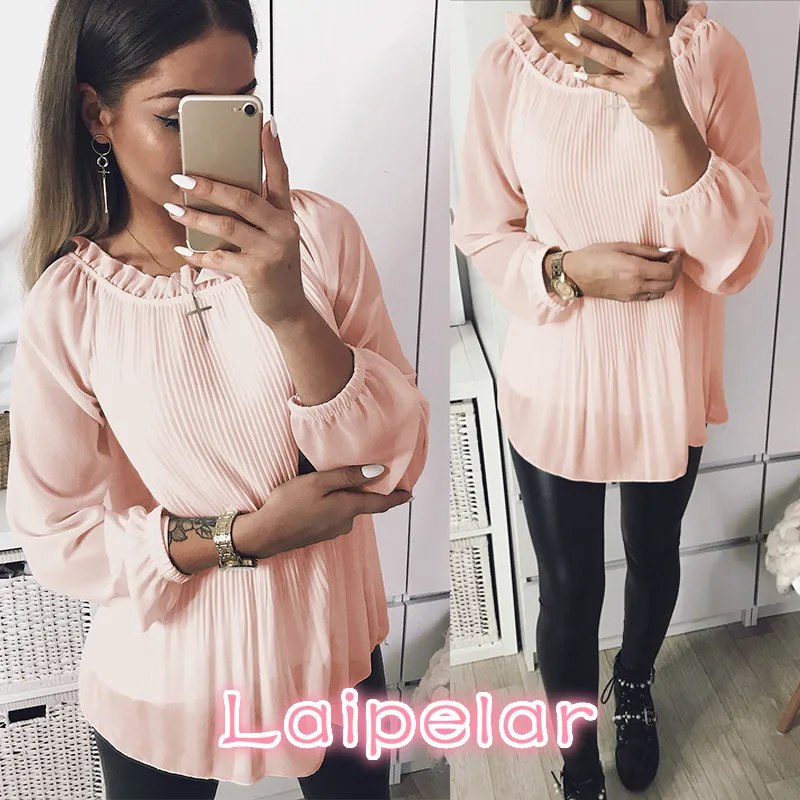 

Women Sexy Chiffon Blouse Long Sleeve Ruffle Loose Blouses Shirts Blusas Tops For Women Laipelar