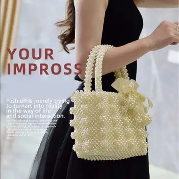 

New Hot Handmade Handbag Faux Pearl Weaved Women Beaded Handbag for Shopping Evening Party SMD66