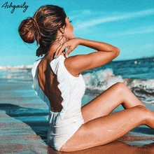 Женский купальник, сдельный купальник, боди, купальник, купальник, открытая спина, с оборками, пляжная одежда, Одноцветный, монокини, женский