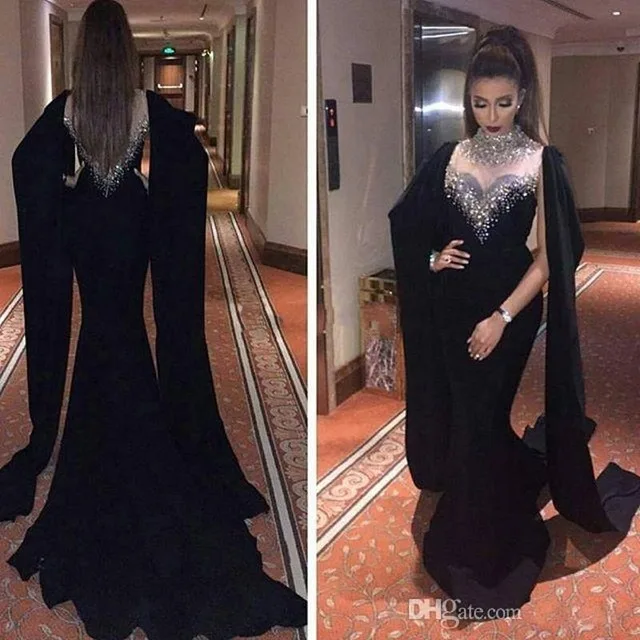 Арабский Кафтан Вечернее платье Дубай бисерный КРИСТАЛЛ Высокая шея Русалка мусульманское платье для выпускного вечера элегантный рыбий хвост размера плюс официальное платье