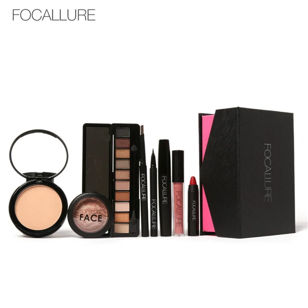 

FOCALLURE 8Pcs Cosmetics Makeup Set Powder Eye Makeup Eyebrow Pencil Volume Mascara Sexy Lipstick Blusher Tool Kit for Daily Use