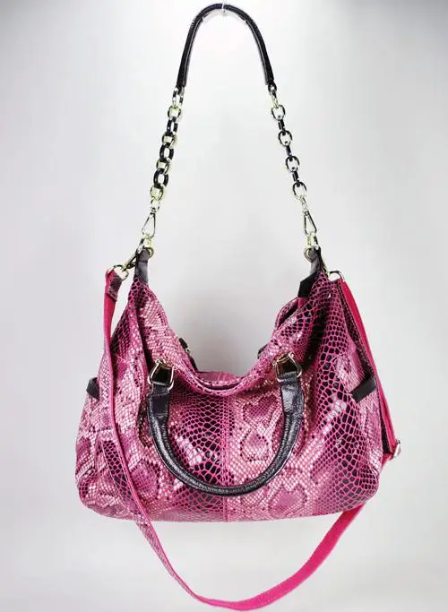 Женская сумка из натуральной кожи со змеиным узором, Высококачественная сумка на плечо, сумки через плечо, черный/красный/коричневый/бежевый/розовый/синий цвета - Цвет: Roseo