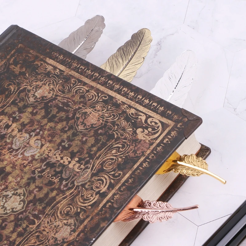 Creative Retro Feather Shaped Metal Bookmarks Page Marker Office School Books