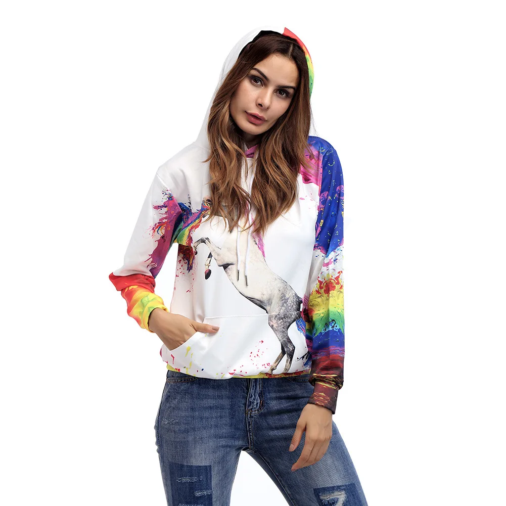 2018 Women Unicorn Printed Hoodie Pullover Sweater Jacket hooded windbreaker Female Tops Casual autumn and winter Sweatershirts