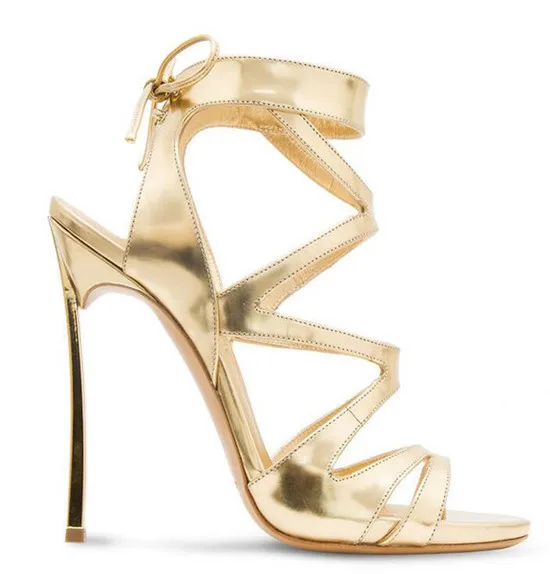 Fashion Red Gold Leather Lace Up Strappy Women Sandals Cut-out Stiletto High Heels Gladiator Sandals Women Pumps Sandalias Mujer (24)
