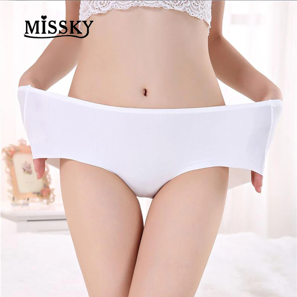 

MISSKY Women Sexy Middle Waist Breathable Briefs Ice Silk Traceless One-piece Briefs Triangle Underpants Lingerie Panties