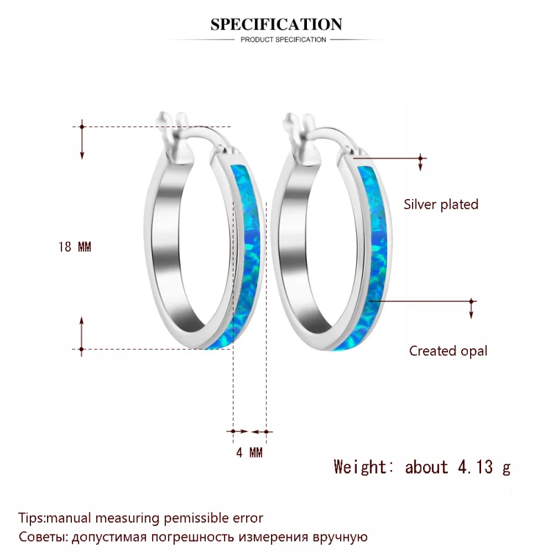 4.13 г отличный серьги для женские туфли синего цвета огненный опал Серебро штампованные Серьги-кольца Модные украшения опал ювелирные изделия OE471