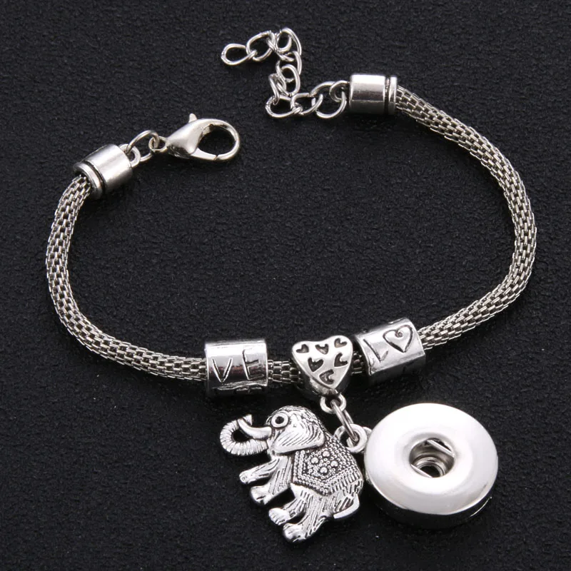 

Silver Trendy Metal Beading Snap Bracelet Snap Button Bracelet Bangles fit 18MM Snap Jewelry Elephant Beads Making Jewelry