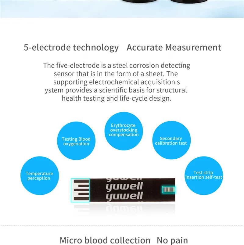 Тест-полоски Yuwell для определения уровня глюкозы в крови и стерильные ланцеты для медицинского ухода за диабетом глюкометр для измерения уровня глюкозы в крови 710 720 510 520