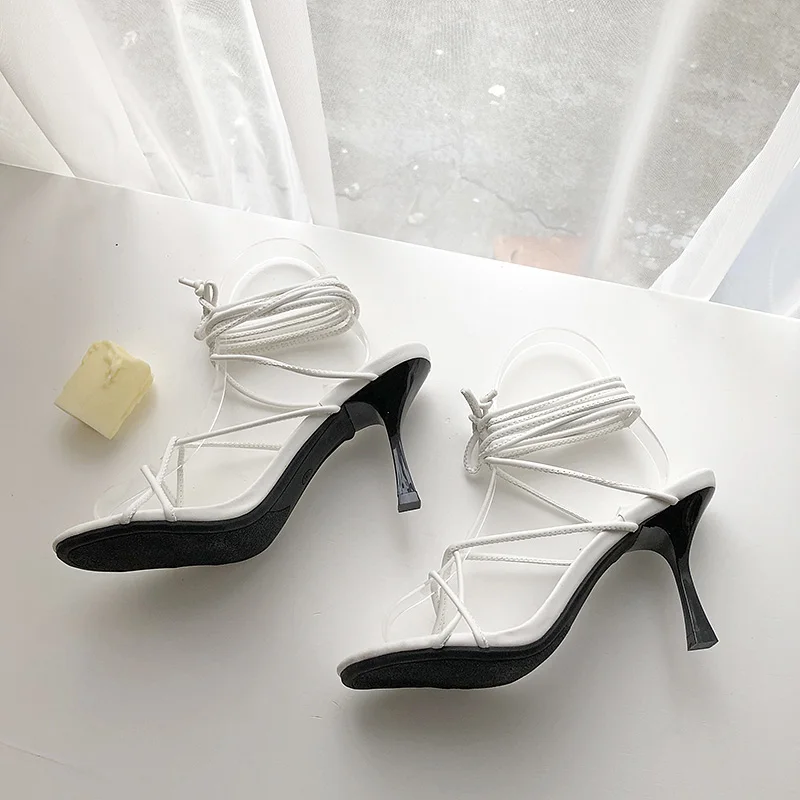 Женские туфли-лодочки на очень высоком каблуке; босоножки с перекрестными ремешками на лодыжках; женские модельные туфли на высоком каблуке с открытым носком; обувь для вечеринок; f363