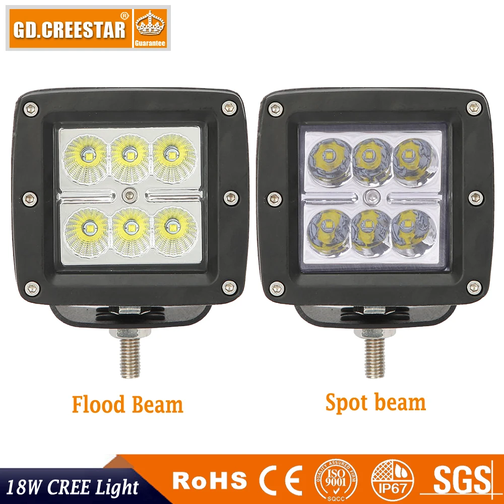 

18Watts 12V LED Work Lights Spotlight Flood Lamp Driving Fog Offroad LED Work Car Lights for SUV 4WD Boat Truck motorcycle x1pc