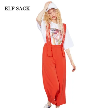 

ELFSACK stylish Spring Women Ankle-Length Pants Overalls Women Fashion Rompers Loose Basic Pockets Braces Pants