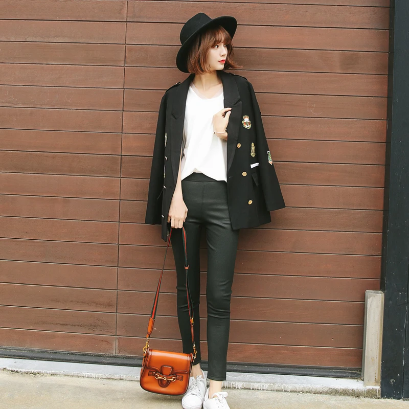 Korean Style 2018 New Spring Women Blazer Chic Badge Long Sleeve Casual Streetwear Blazer Loose Female Jacket Plus Size AO521