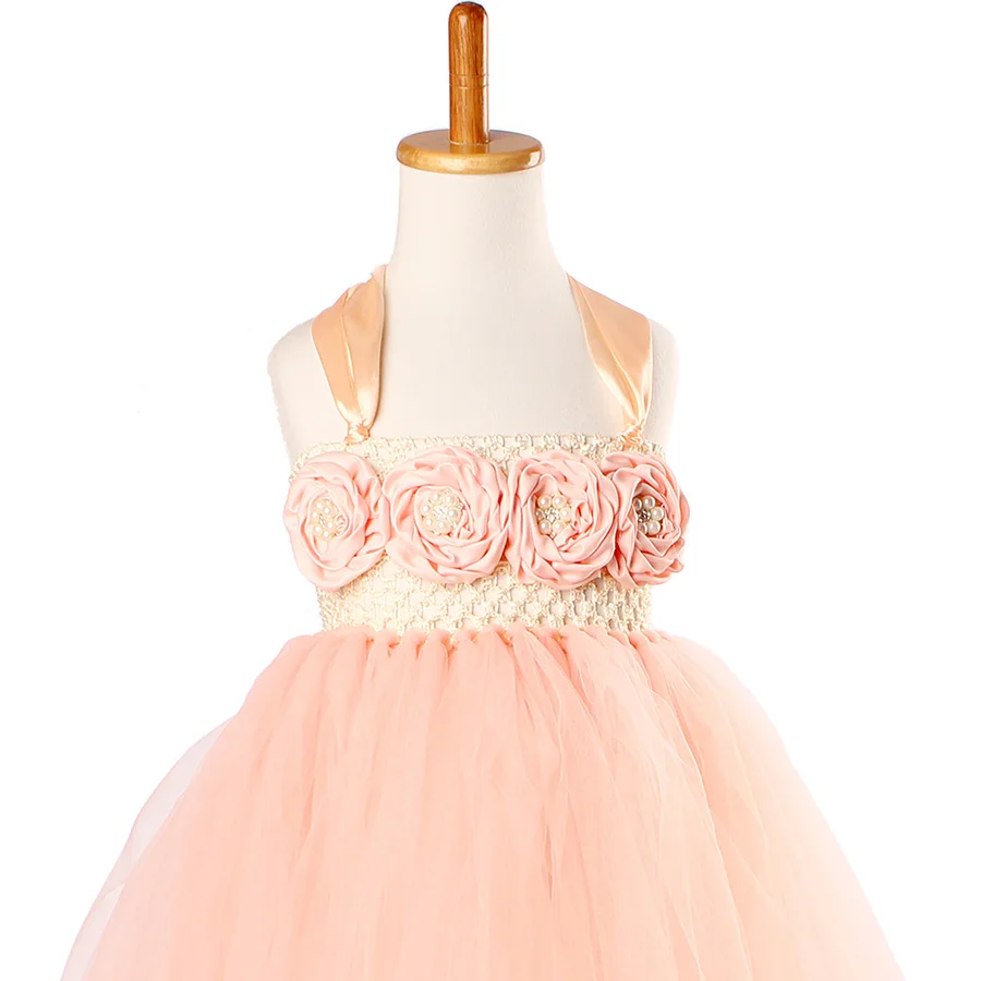 Girls Princess Peach Flowers Tutu Dress Children Summer Fancy Ankle Length (11)