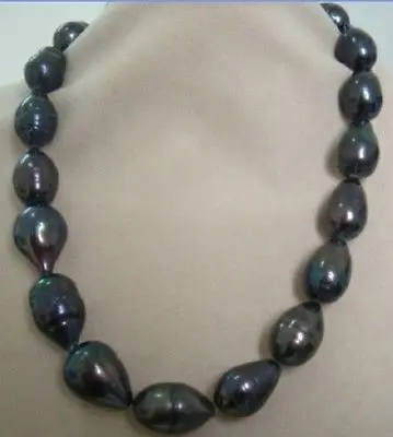 

FREE SHIPPING>@@> N1493 Huge 13 to16mm natural tahitian genuine black drop pearl necklace