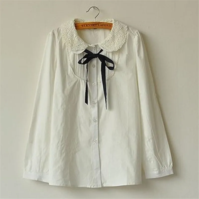 

Japanese school uniform shirt 2019 girls autumn Japanese style fresh sweet peter pan collar lace blouse PZ1055