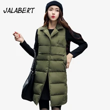 2017 New Autumn winter women long slim turn down collar vest female fashion lapel loose big pocket cotton parka coat
