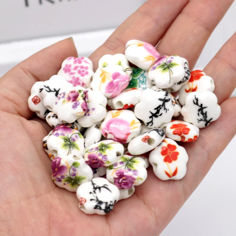 

5pcs/lot 15mm Ceramic Beads Flower Porcelain Beads Handmade DIY Jewelry Making Accessories Straight Hole Spacer Bead Wholesale