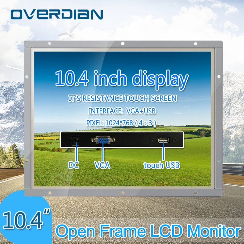 

10/10.4"Industrial Control Lcd Monitor VGA/Touch USB Interface White Open Frame Resistance Touch Screen Metal Shell 1024*768