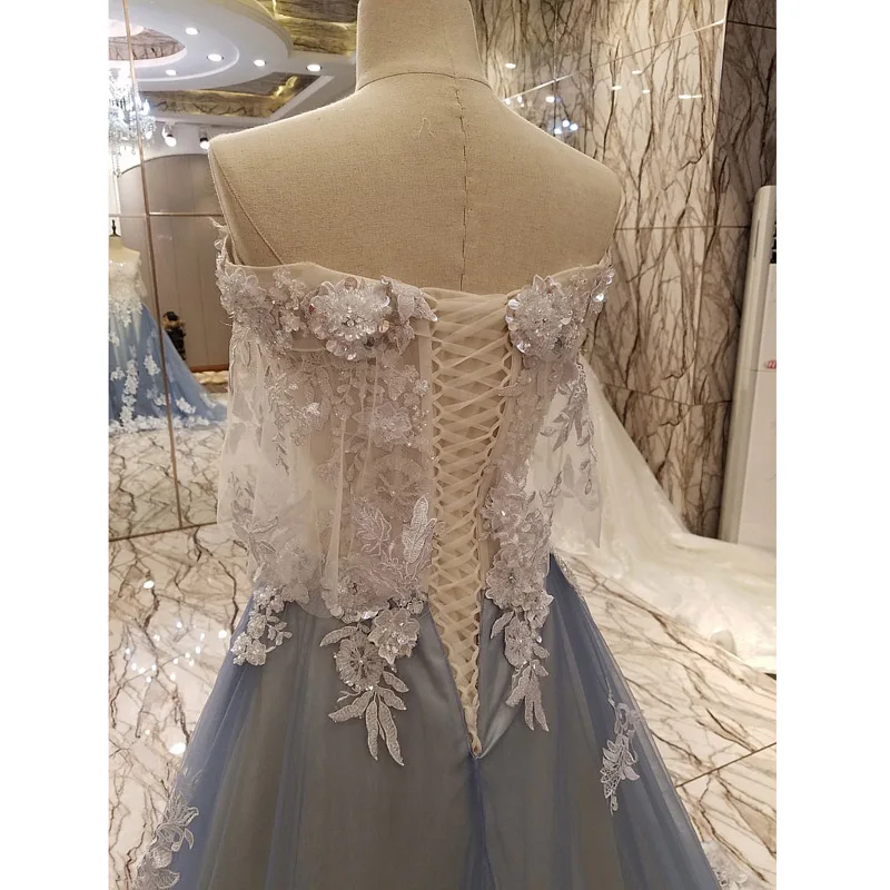 robe de soiree longue Gray Print Floral Appliques Beaded Evening Dresses Long 2017 Off The Shoulder Formal Dresses Evening Gowns